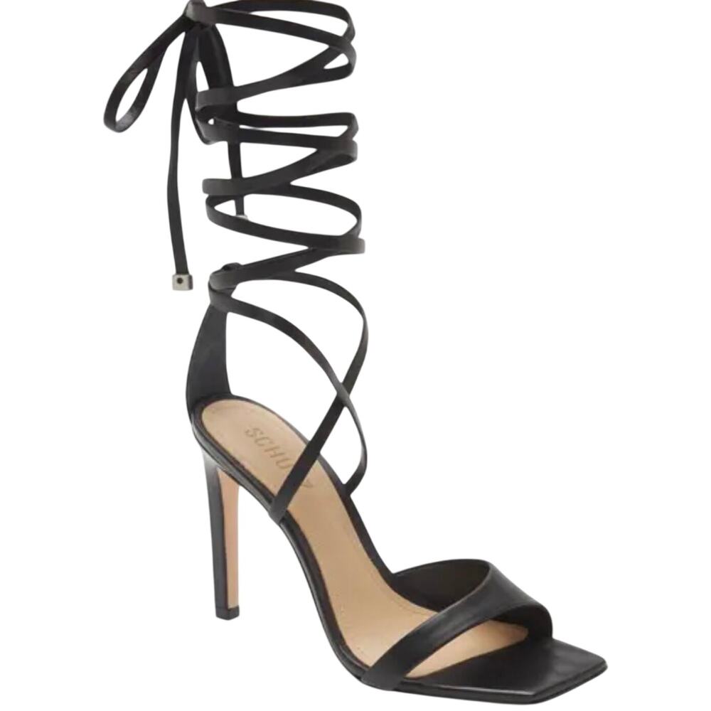 Schutz Bryce Nappa Leather Lace-Up Stiletto Sandals - Black Size 11 NEW